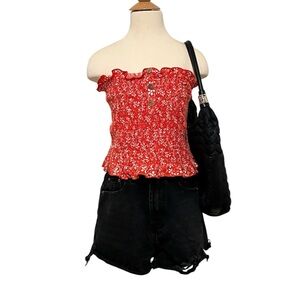 SOLD ON DEPOP Roxy Red Ruffled Smocked Crop Top